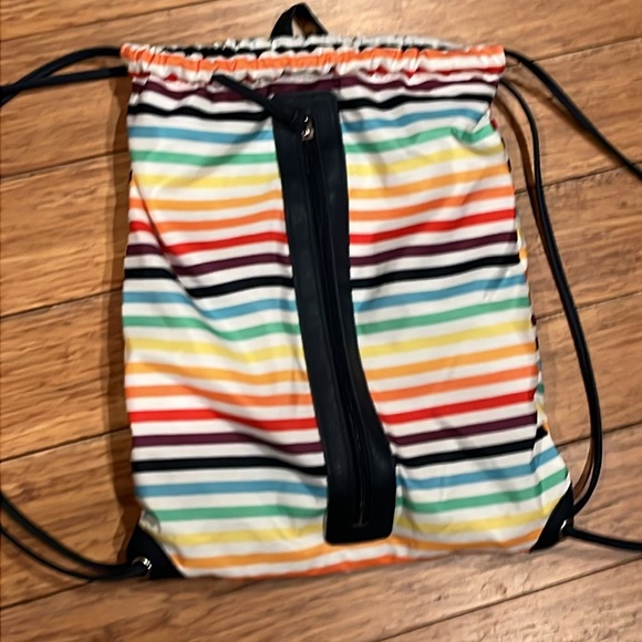 RAINBOW striped BAG drawstring backpack 12”x 15” blue lining polyester new light - Picture 5 of 9